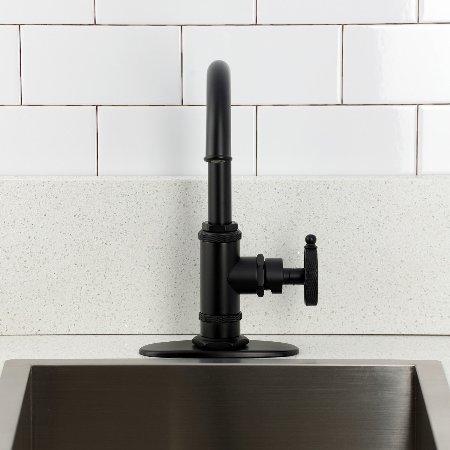Kingston Sona KSD8500RKZ - Wendell One-Handle 1-Hole Deck Mount Bar Faucet with Knurled Handle, Matte Black — thumbnail 3