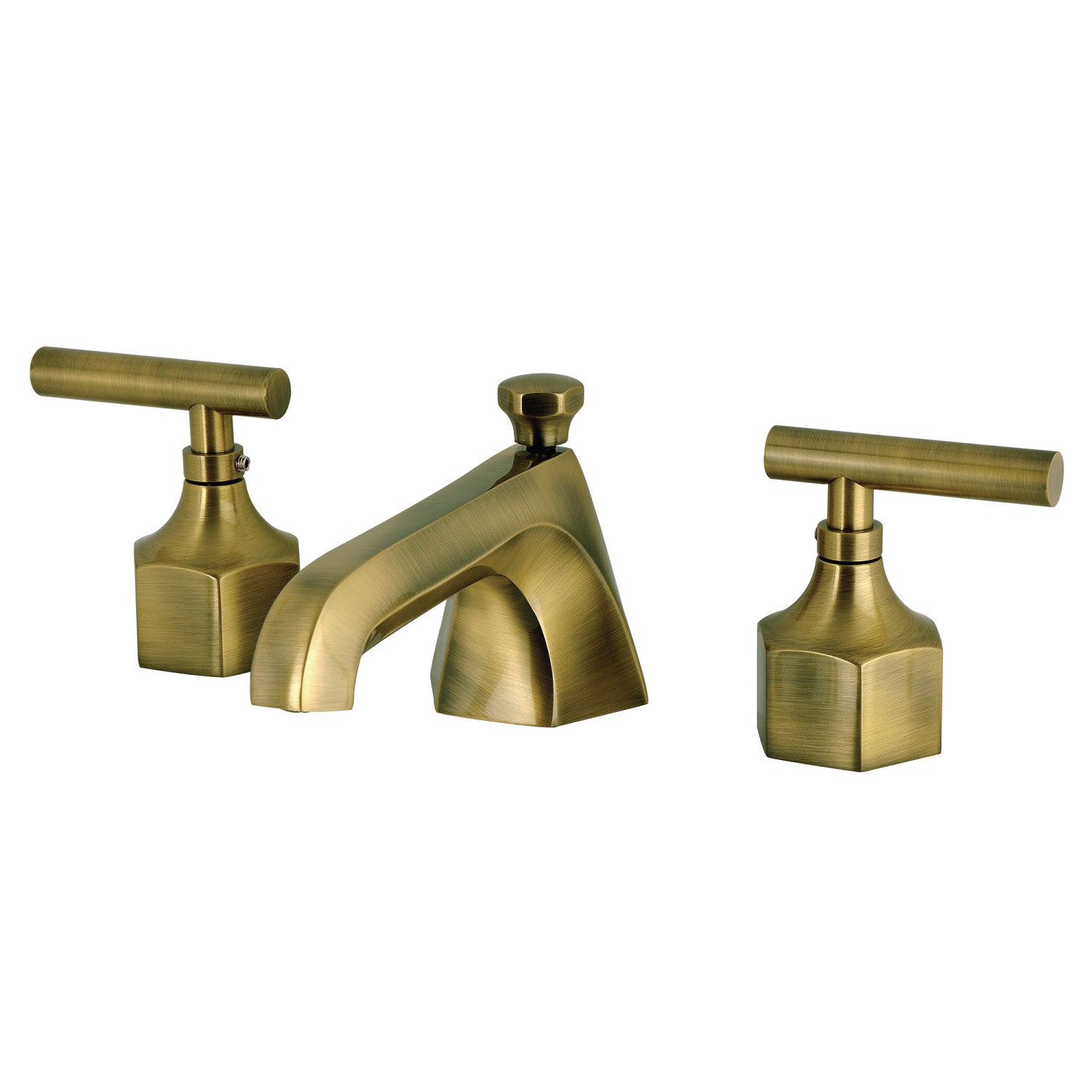 Kingston Sona KZ4463CML - Navei Two-Handle 3-Hole Deck Mount Widespread Bathroom Faucet with Brass Pop-Up, Antique Brass