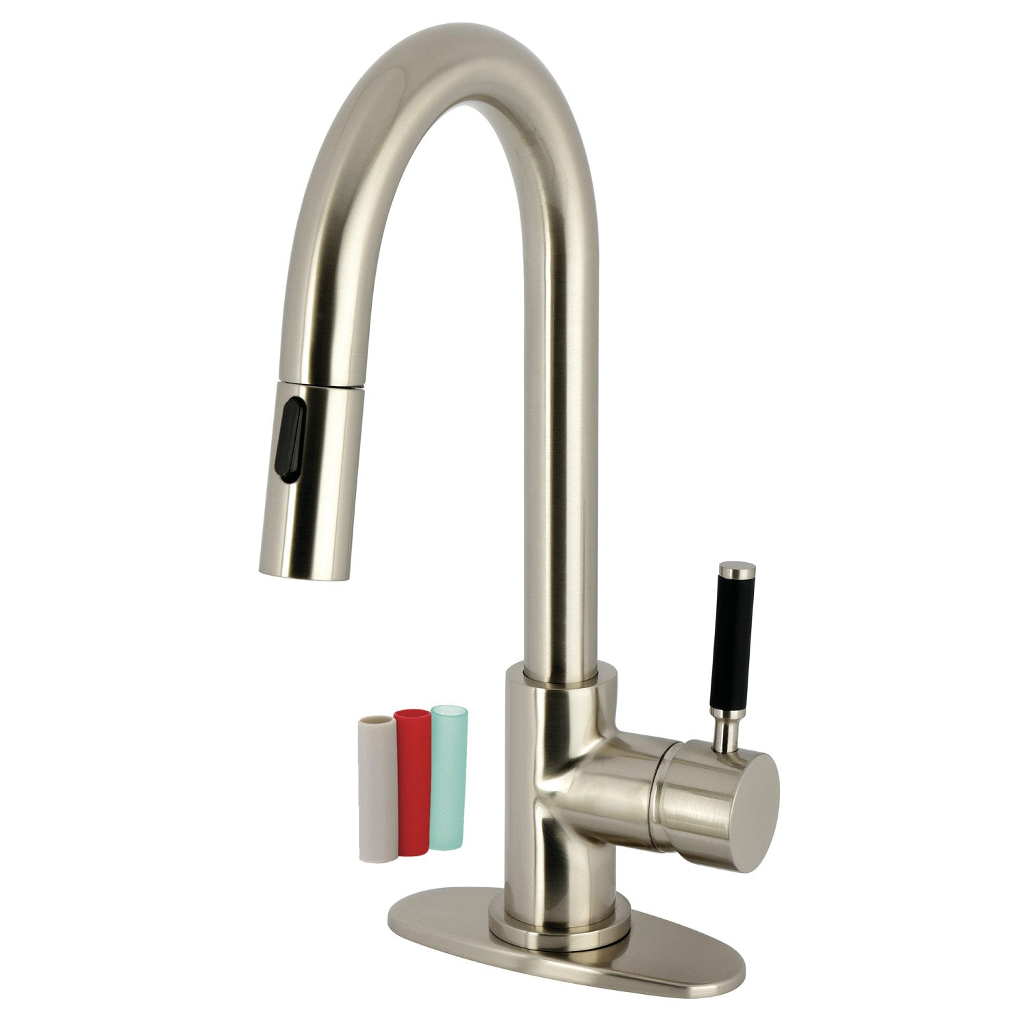Kingston Sona LS2468DKL - Kaiser One-Handle 1-Hole Deck Mount Bar Faucet with Pull Down Sprayer, Brushed Nickel