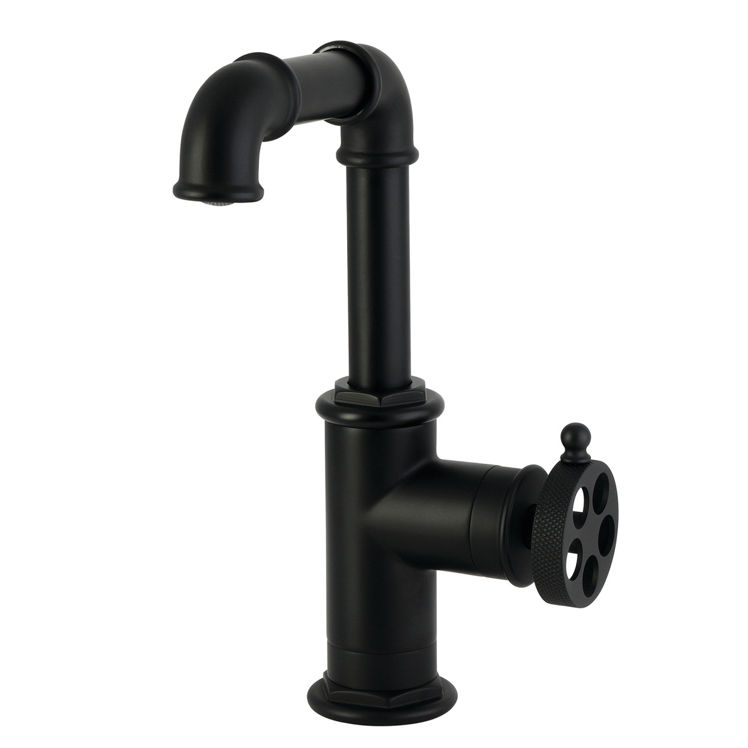Kingston Wendell LS6000RKZ One-Handle 1-Hole Bathroom Faucet with Knurled Handle and Push Pop-Up Drain, Matte Black