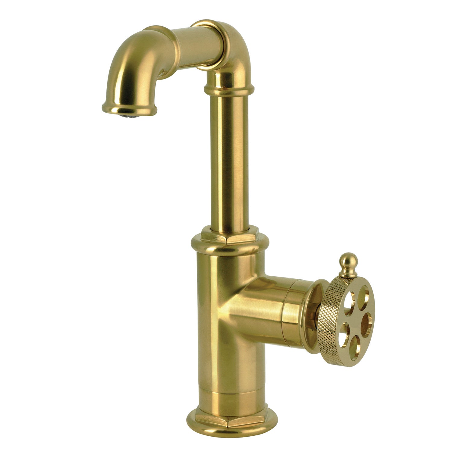 Kingston Wendell LS6003RKZ One-Handle 1-Hole Bathroom Faucet with Knurled Handle and Push Pop-Up Drain, Brushed Brass