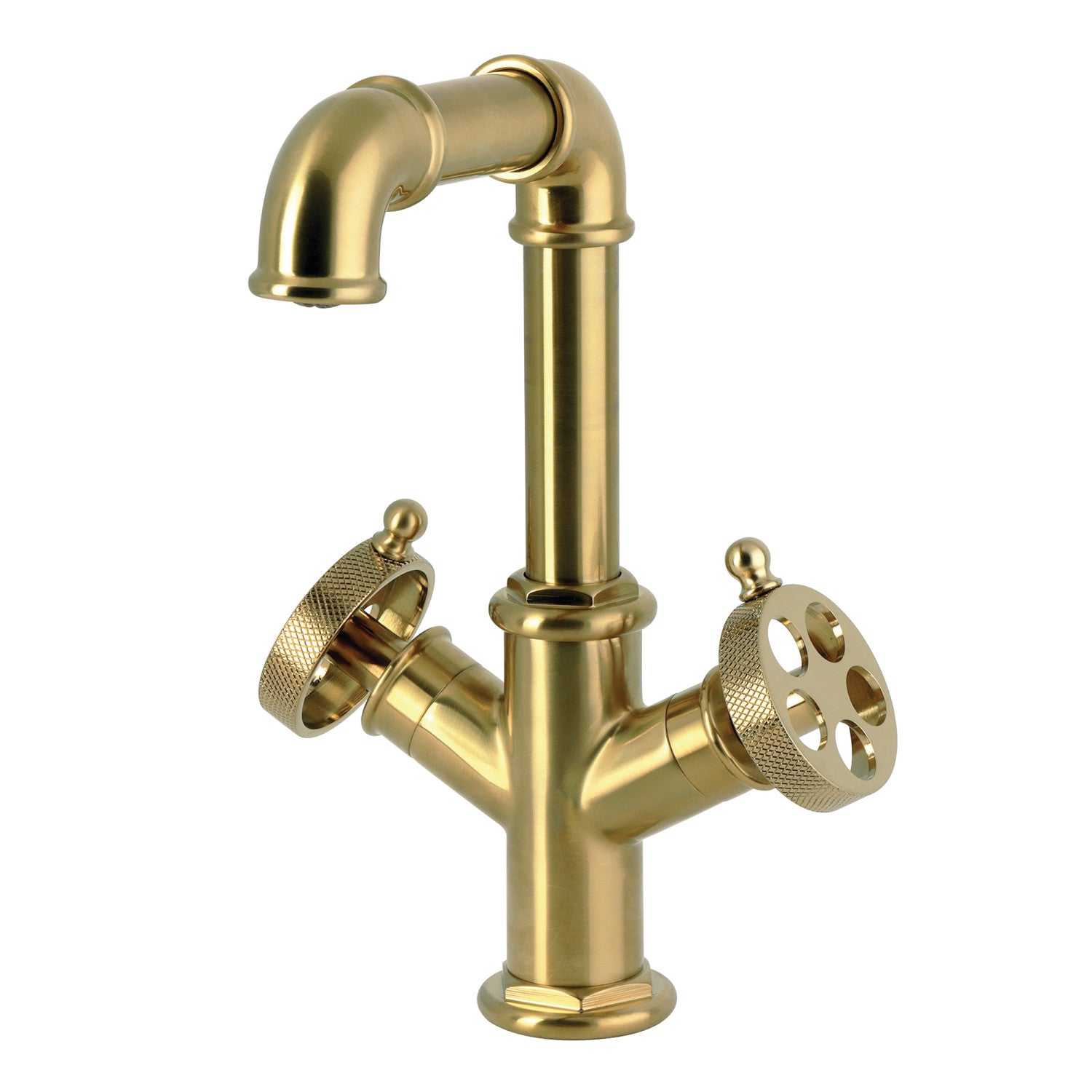 Kingston Wendell LS6303RKZ Two-Handle 1-Hole Bathroom Faucet with Knurled Handle and Push Pop-Up Drain, Brushed Brass