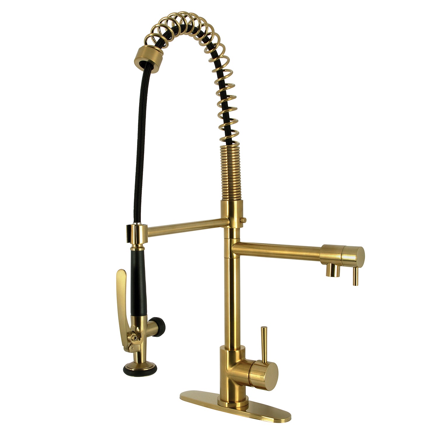 Kingston Sona LS8503DL - Concord Single-Handle 1-Hole Deck Mount Pre-Rinse Kitchen Faucet, Brushed Brass