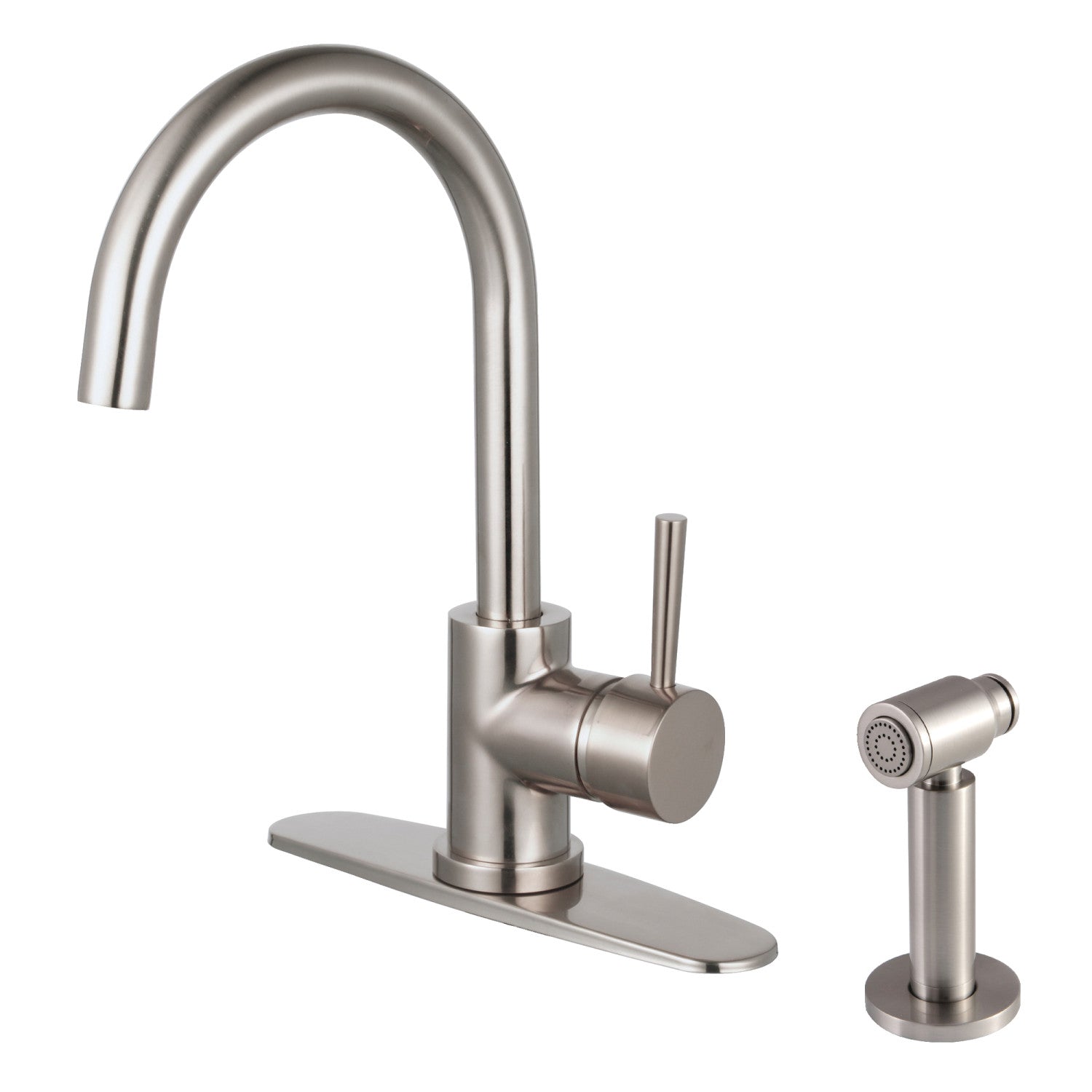 Kingston Sona LS8578DLBS - Concord Single-Handle 2-Hole Deck Mount Kitchen Faucet with Brass Side Sprayer, Brushed Nickel