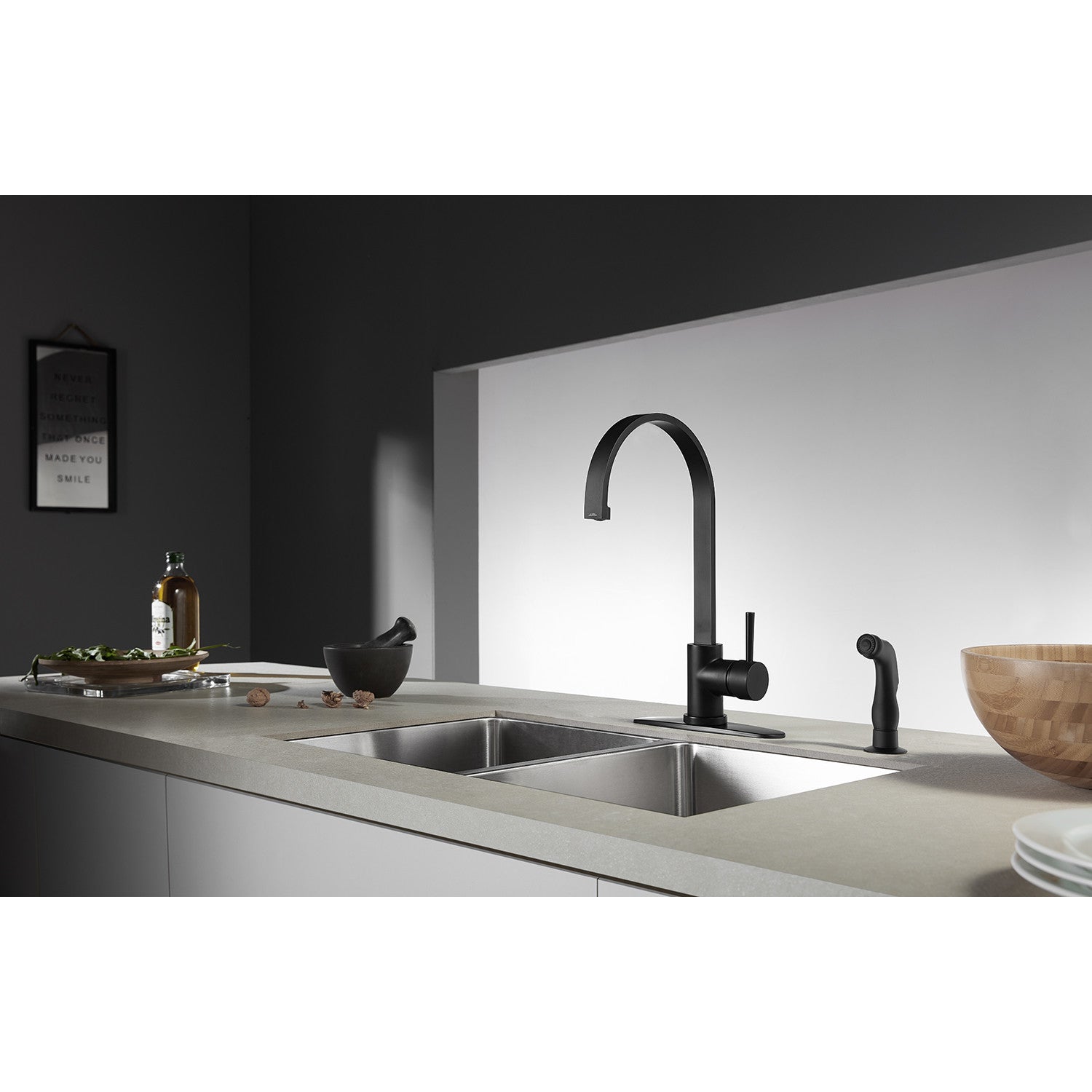 Kingston Sona LS8710DLSP - Concord Single-Handle 2-Hole Deck Mount Kitchen Faucet with Side Sprayer, Matte Black — thumbnail 2