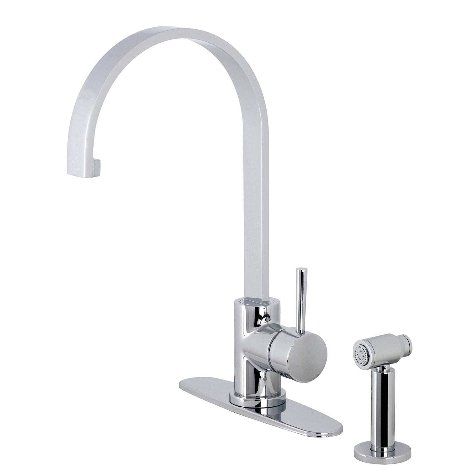Kingston Sona LS8711DLBS - Concord Single-Handle 1-or-3 Hole Deck Mount Kitchen Faucet with Brass Side Sprayer, Polished Chrome