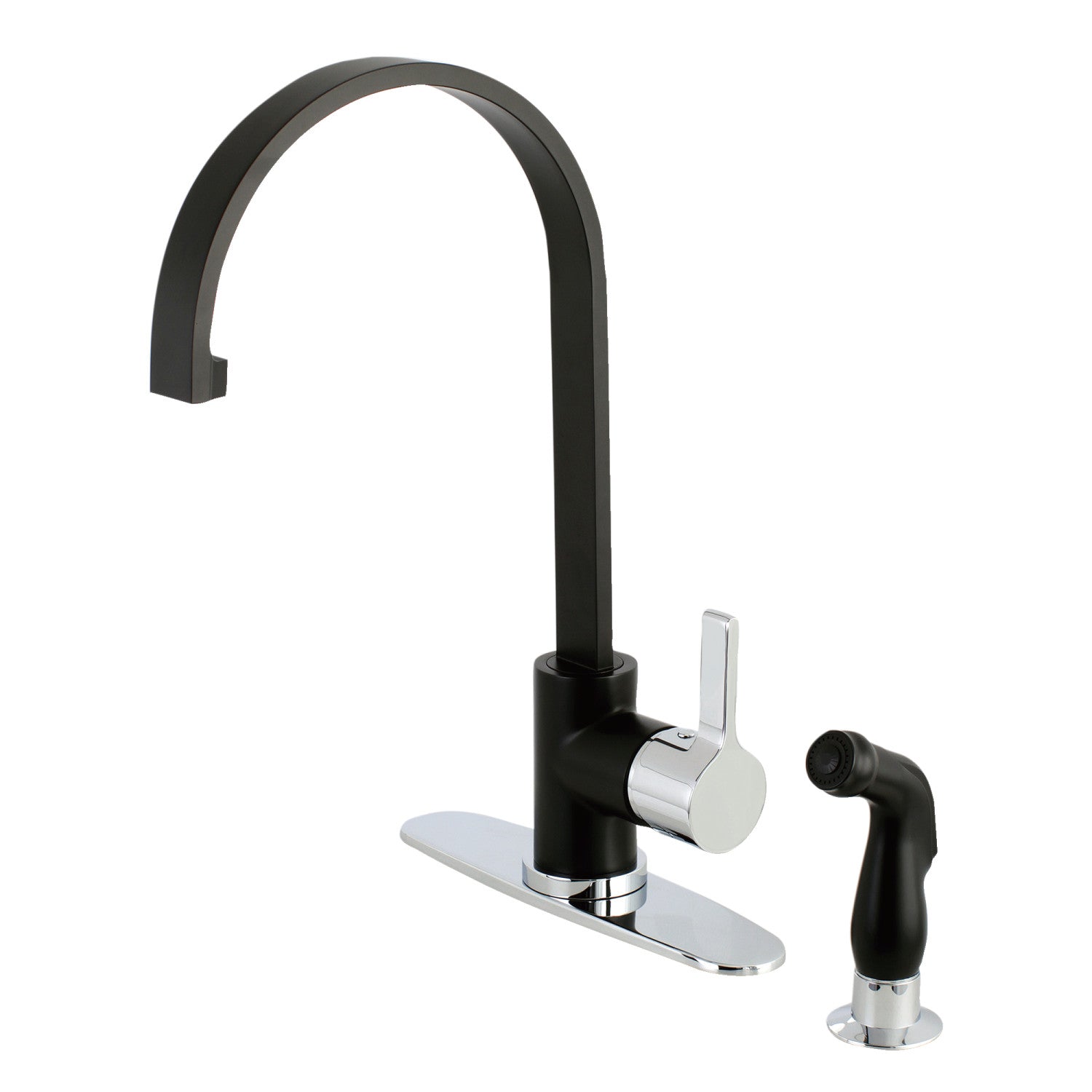 Kingston Sona LS8717CTLSP - Continental Single-Handle 2-Hole Deck Mount Kitchen Faucet with Side Sprayer, Matte Black/Polished Chrome