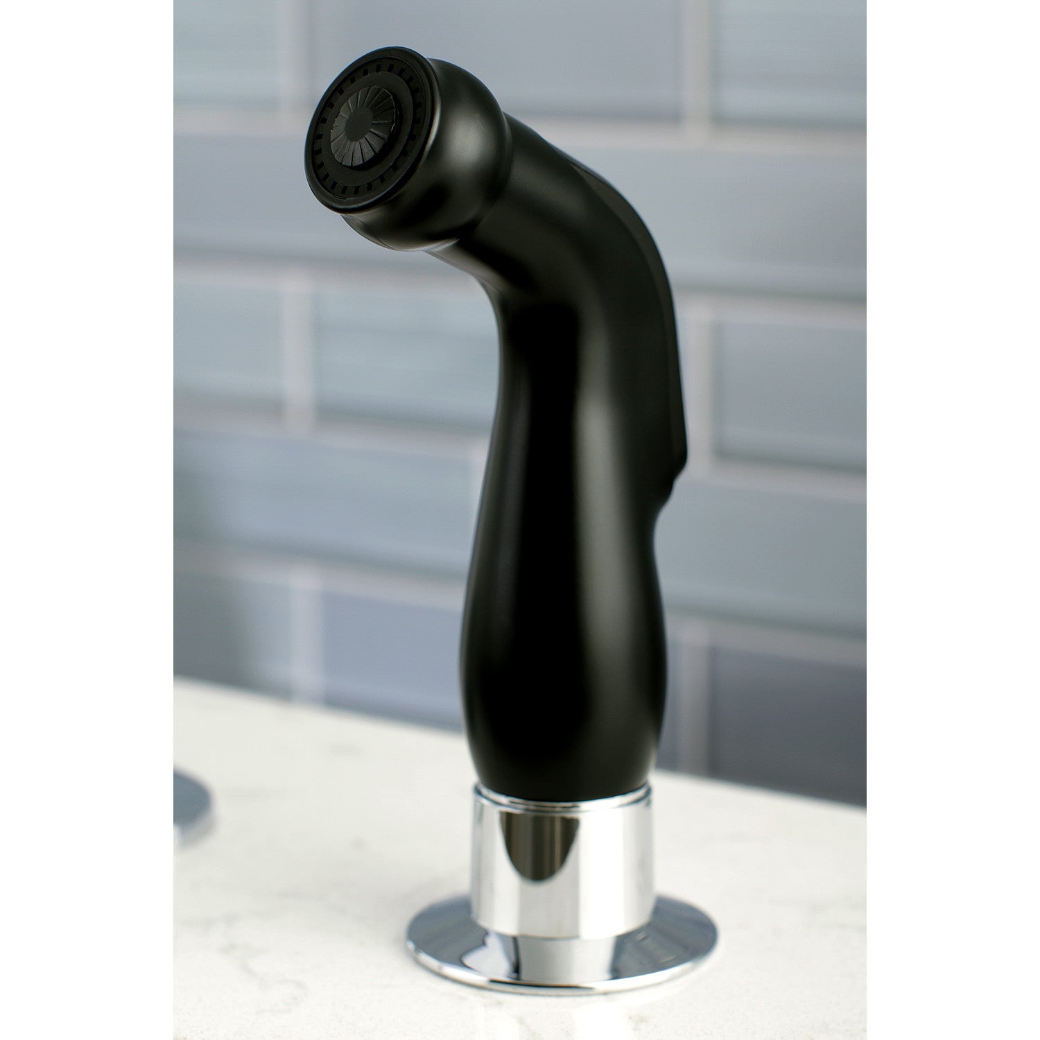 Kingston Sona LS8717CTLSP - Continental Single-Handle 2-Hole Deck Mount Kitchen Faucet with Side Sprayer, Matte Black/Polished Chrome — thumbnail 2