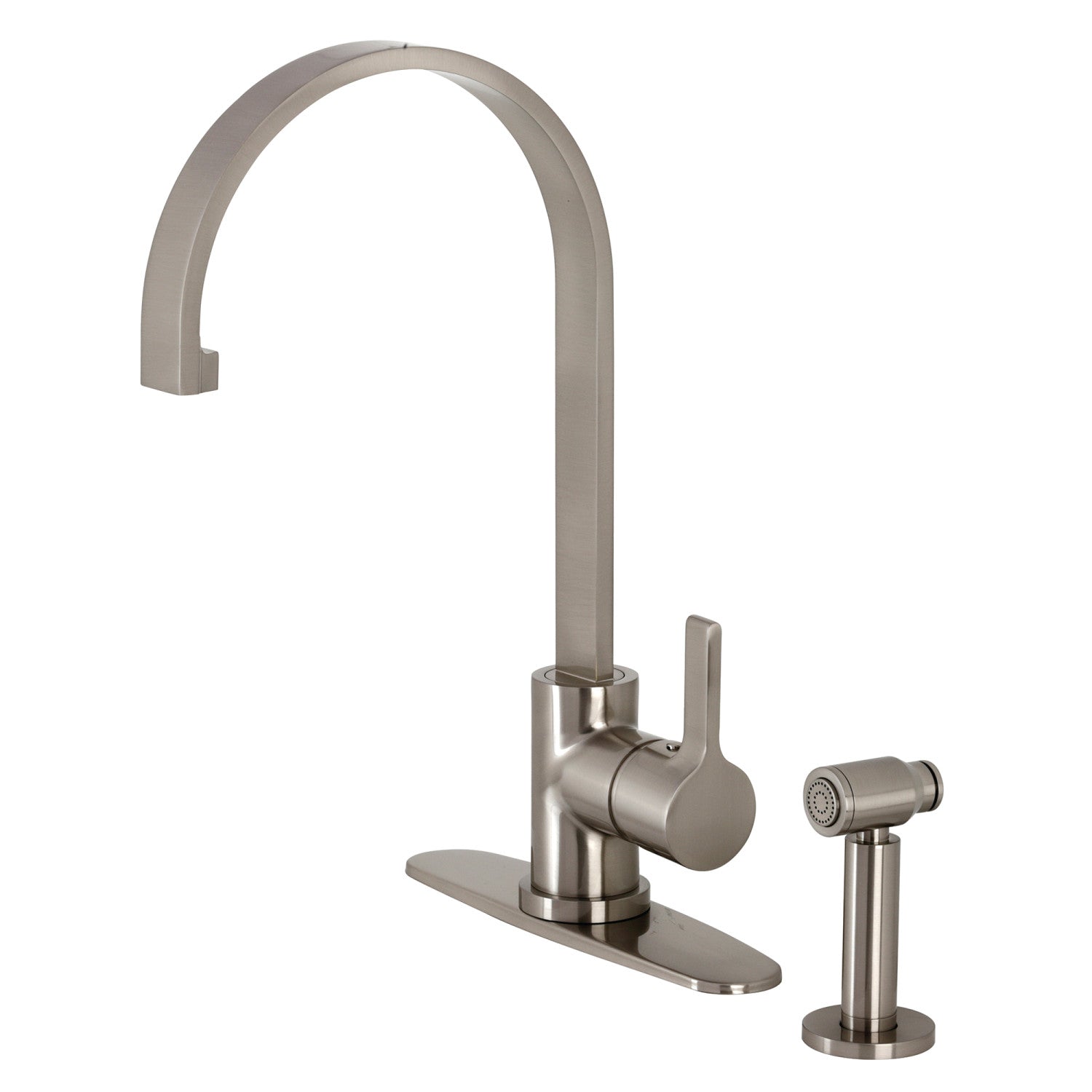 Kingston Sona LS8718CTLBS - Continental Single-Handle 1-or-3 Hole Deck Mount Kitchen Faucet with Brass Side Sprayer, Brushed Nickel