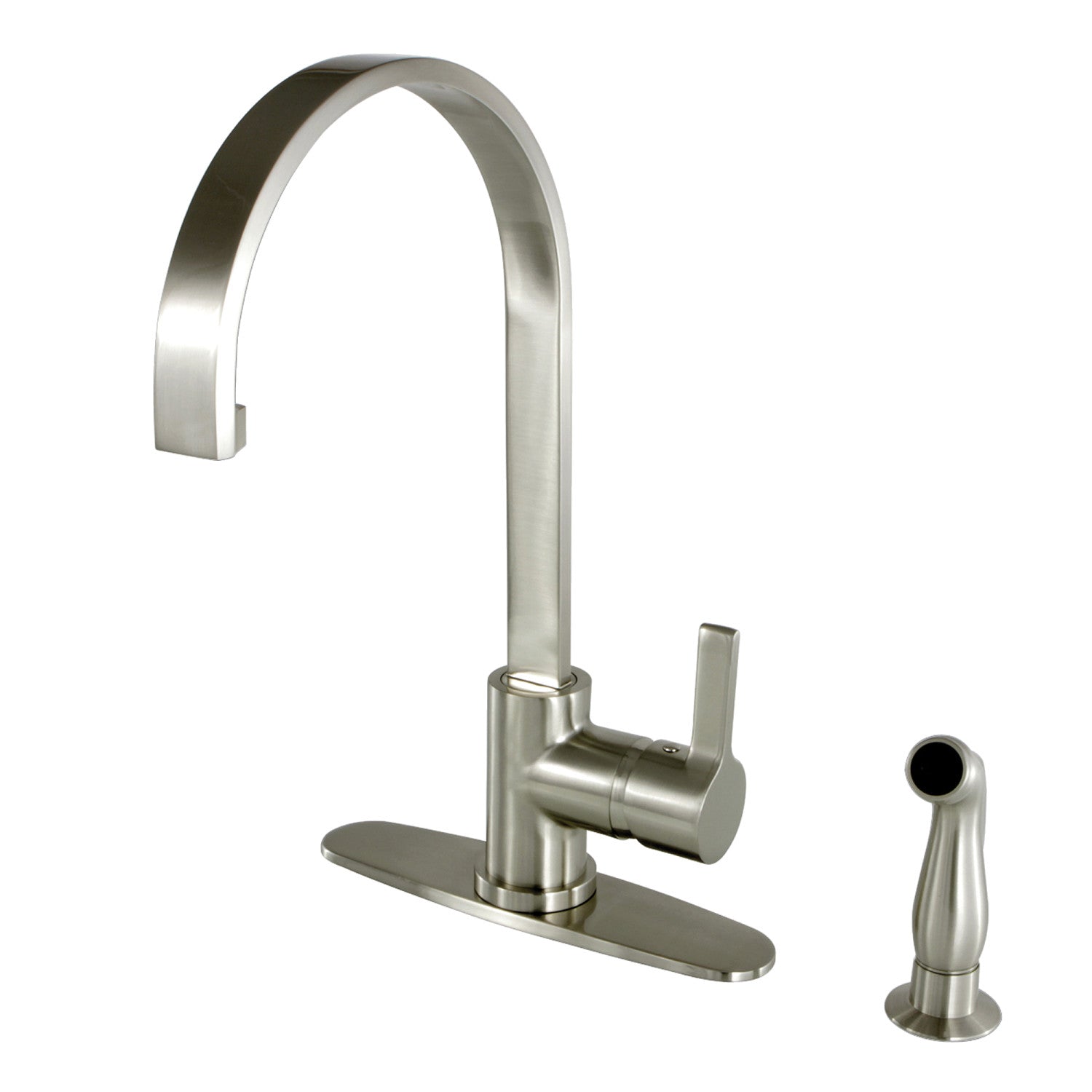Kingston Sona LS8718CTLSP - Continental Single-Handle 2-Hole Deck Mount Kitchen Faucet with Side Sprayer, Brushed Nickel