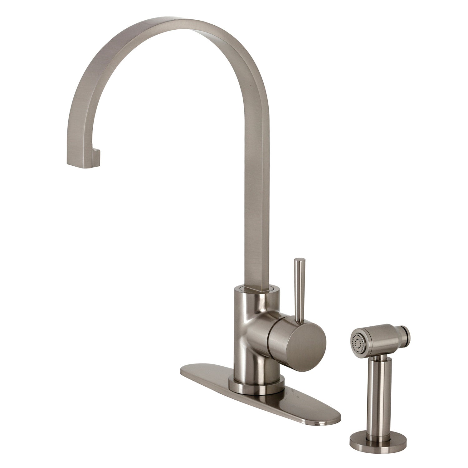 Kingston Sona LS8718DLBS - Concord Single-Handle 1-or-3 Hole Deck Mount Kitchen Faucet with Brass Side Sprayer, Brushed Nickel