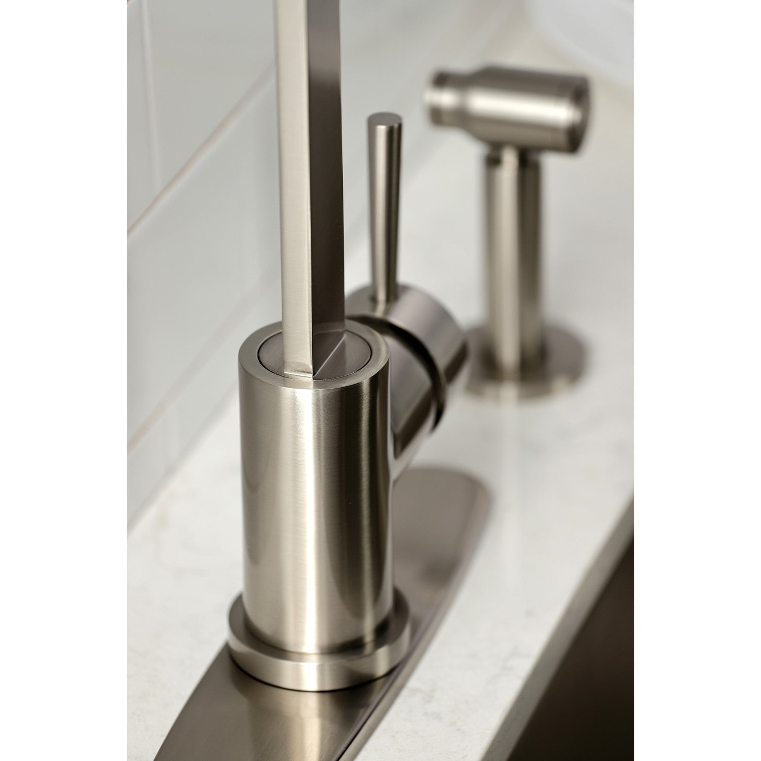 Kingston Sona LS8718DLBS - Concord Single-Handle 1-or-3 Hole Deck Mount Kitchen Faucet with Brass Side Sprayer, Brushed Nickel — thumbnail 3