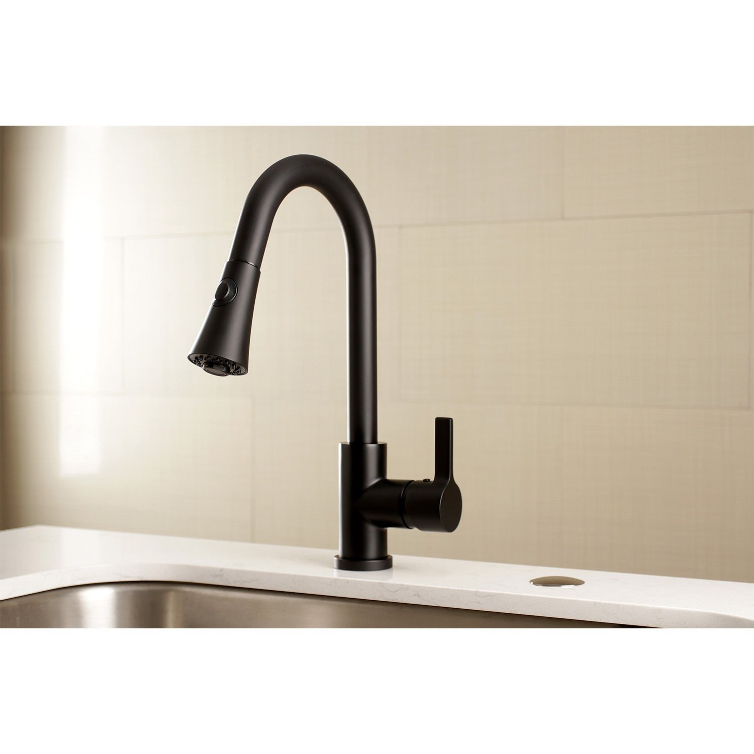 Kingston Tulare LS8720CTL - Continental Single-Handle Pull-Down Kitchen Faucet, Matte Black — thumbnail 3