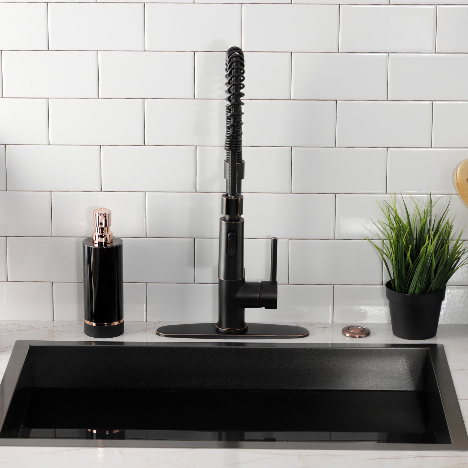 Kingston Sona LS8776DL - Concord Single-Handle 1-Hole Deck Mount Pre-Rinse Kitchen Faucet, Naples Bronze — thumbnail 3