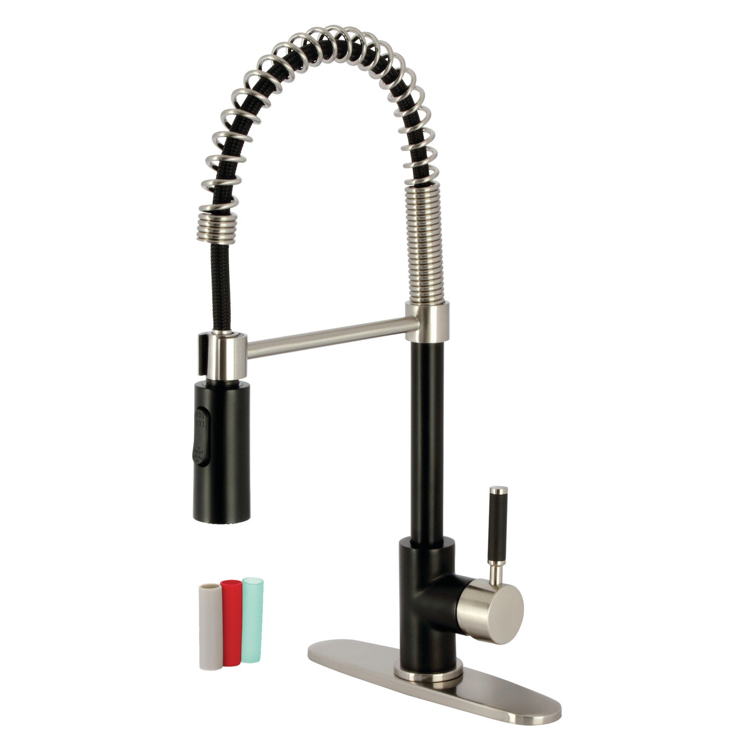 Kingston Sona LS8779DKL - Kaiser Single-Handle 1-Hole Deck Mount Pre-Rinse Kitchen Faucet, Matte Black/Brushed Nickel