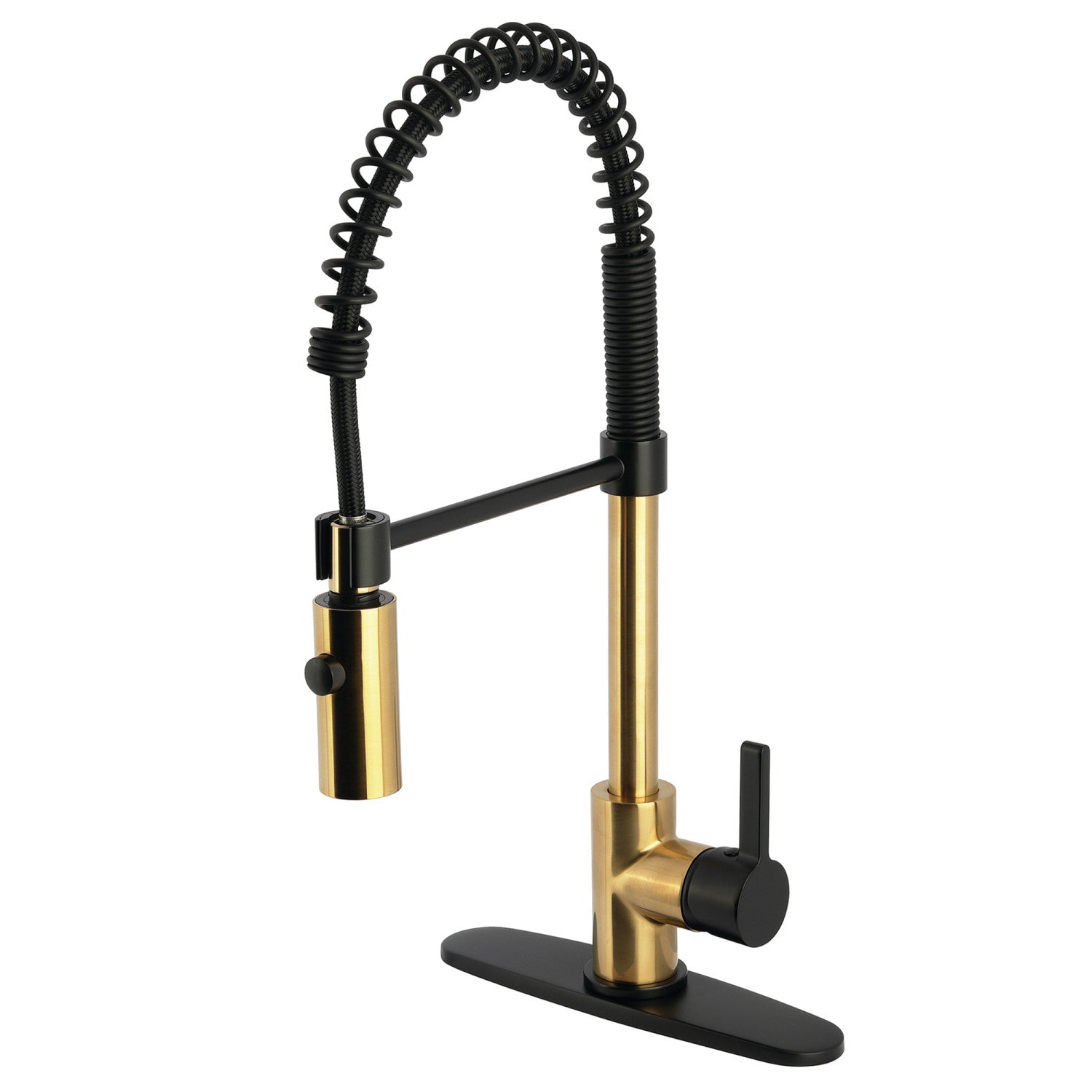 Kingston Sona LS877CTLBBMB - Continental Single-Handle 1-Hole Deck Mount Pre-Rinse Kitchen Faucet, Brushed Brass/Matte Black