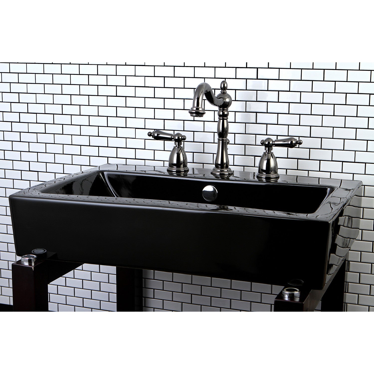 Kingston Heirloom NB1970AL - Water Onyx Two-Handle 3-Hole Deck Mount Widespread Bathroom Faucet with Brass Pop-Up, Black Stainless Steel — thumbnail 2