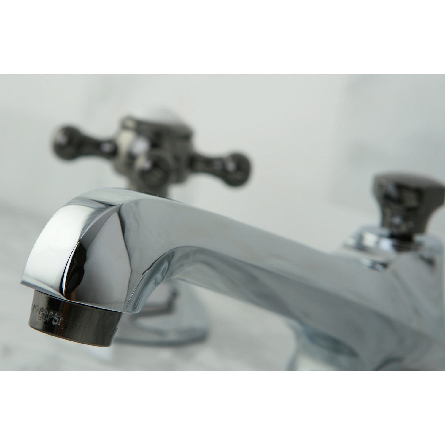 Kingston Tulare NS4463BX - Water Onyx Two-Handle 3-Hole Deck Mount Widespread Bathroom Faucet with Brass Pop-Up, Polished Chrome/Black Stainless Steel — thumbnail 2