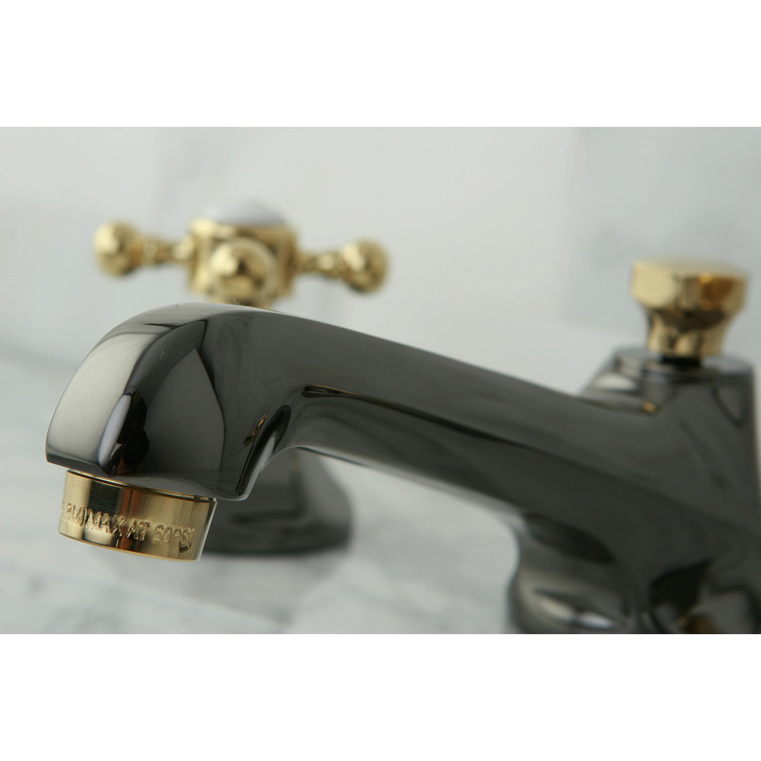 Kingston Tulare NS4469BX - Water Onyx Two-Handle 3-Hole Deck Mount Widespread Bathroom Faucet with Brass Pop-Up, Black Stainless Steel/Polished Brass — thumbnail 2