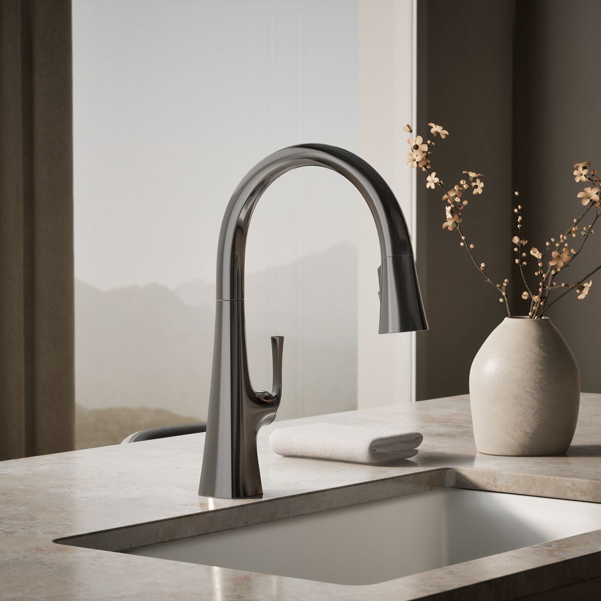 Graze® Pull-down kitchen sink faucet with three-function sprayhead — thumbnail 2