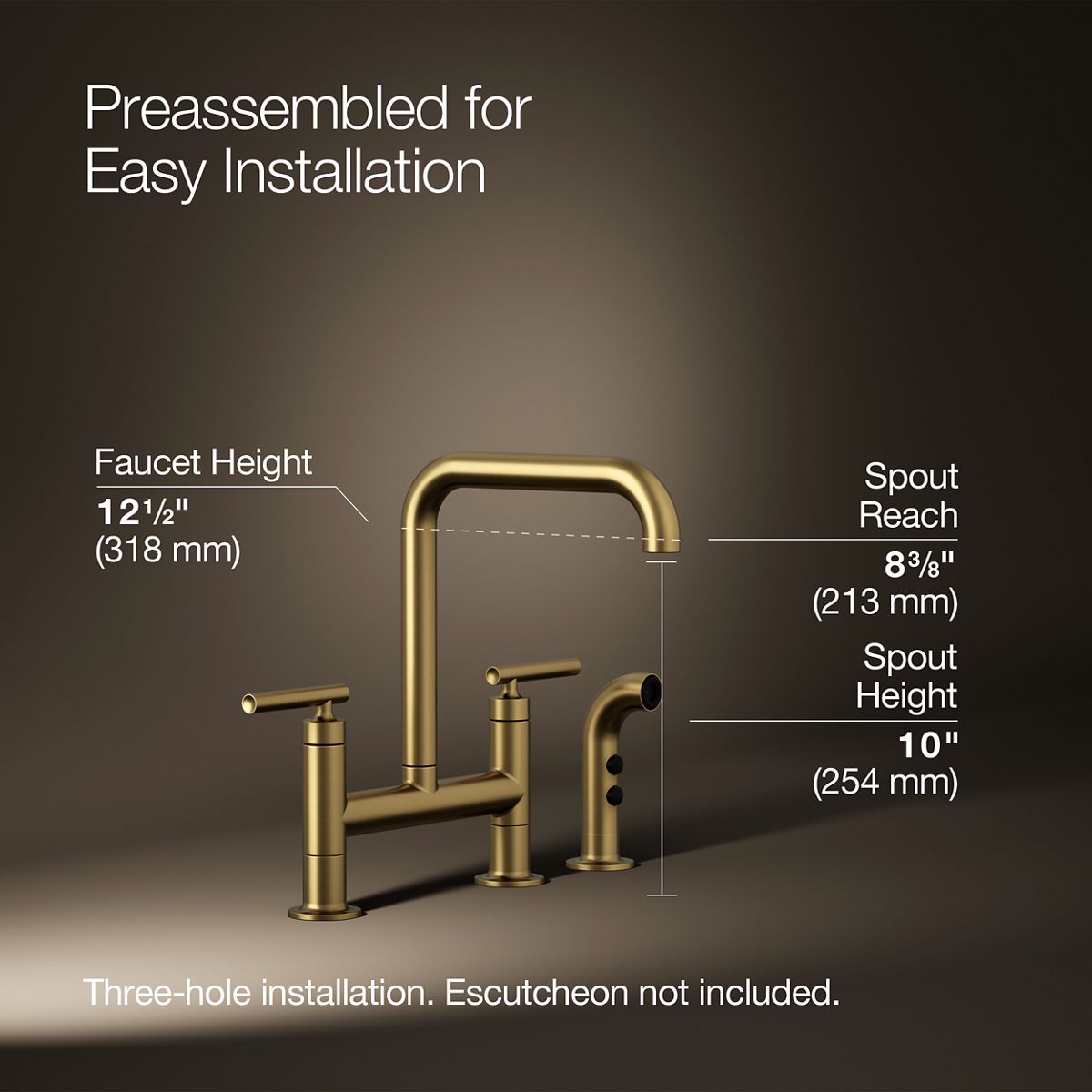 Purist® Two-hole bridge kitchen sink faucet with side sprayer — thumbnail 3