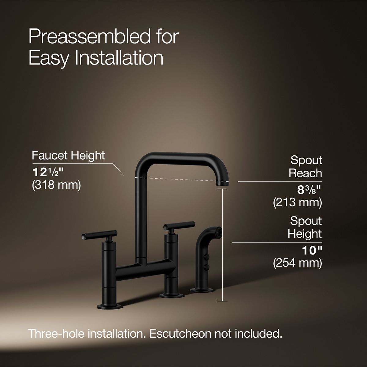 Purist® Two-hole bridge kitchen sink faucet with side sprayer — thumbnail 3