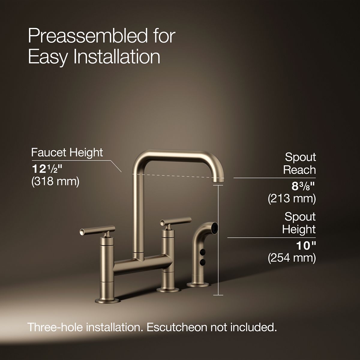 Purist® Two-hole bridge kitchen sink faucet with side sprayer — thumbnail 3