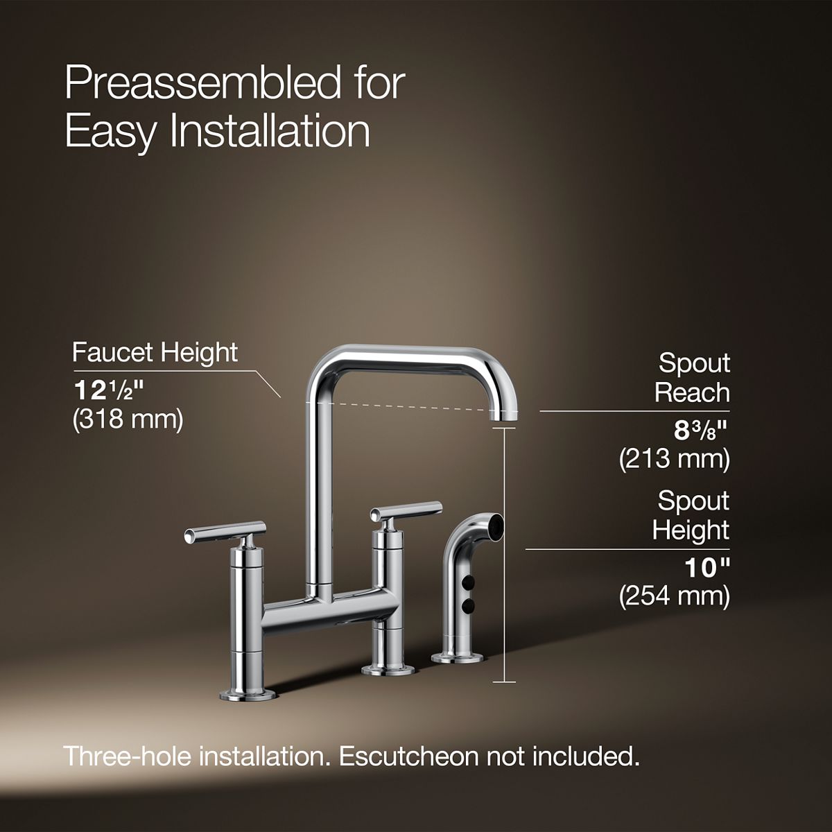 Purist® Two-hole bridge kitchen sink faucet with side sprayer — thumbnail 3