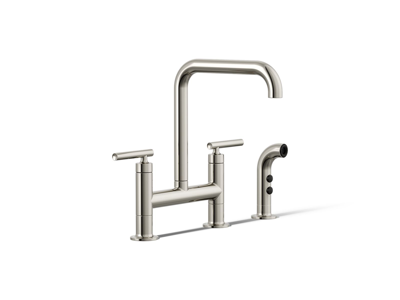 Purist® Two-hole bridge kitchen sink faucet with side sprayer