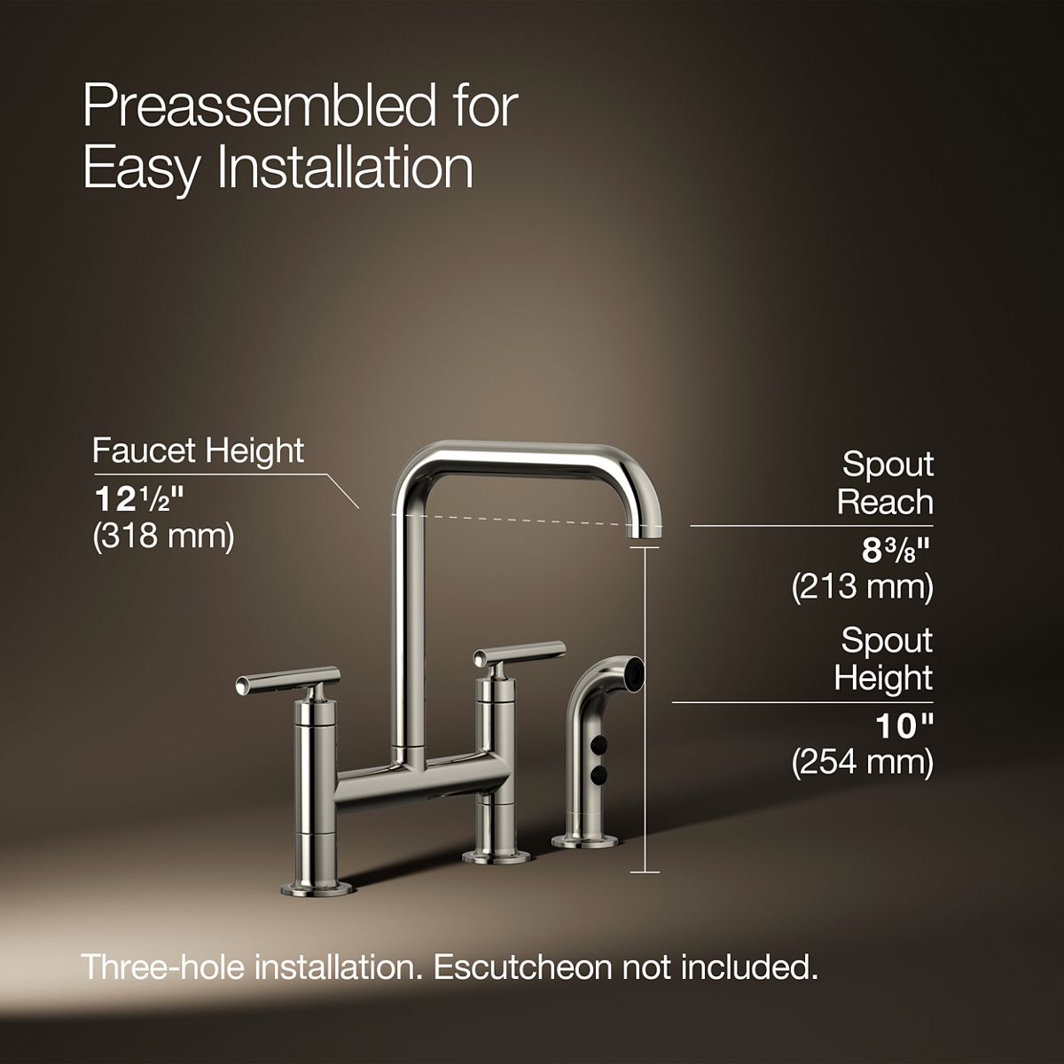 Purist® Two-hole bridge kitchen sink faucet with side sprayer — thumbnail 3