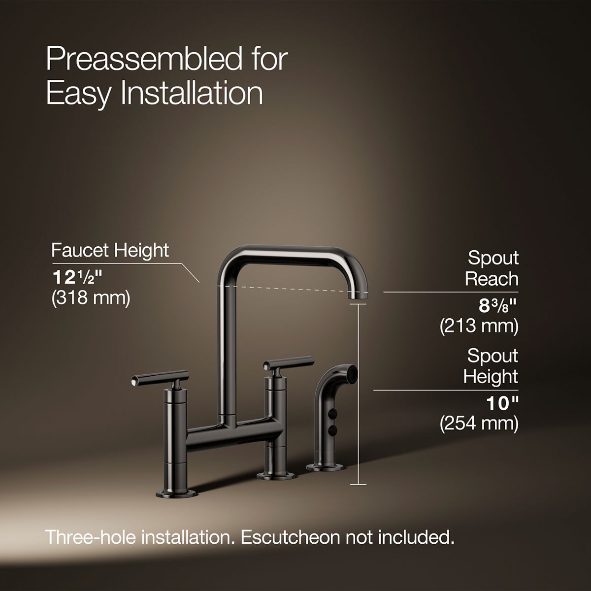 Purist® Two-hole bridge kitchen sink faucet with side sprayer — thumbnail 3