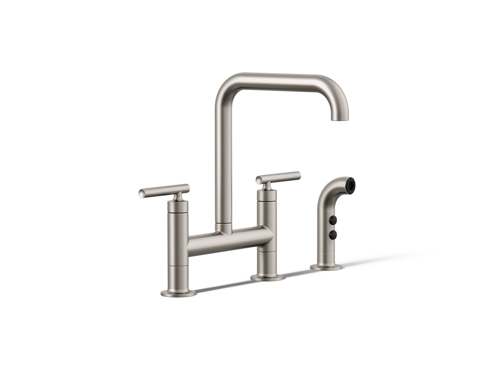 Purist® Two-hole bridge kitchen sink faucet with side sprayer — image 1