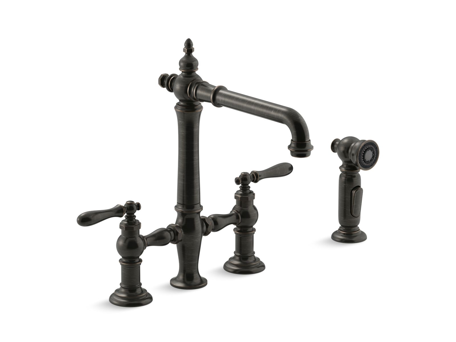Artifacts® Three-hole bridge kitchen sink faucet with side sprayer