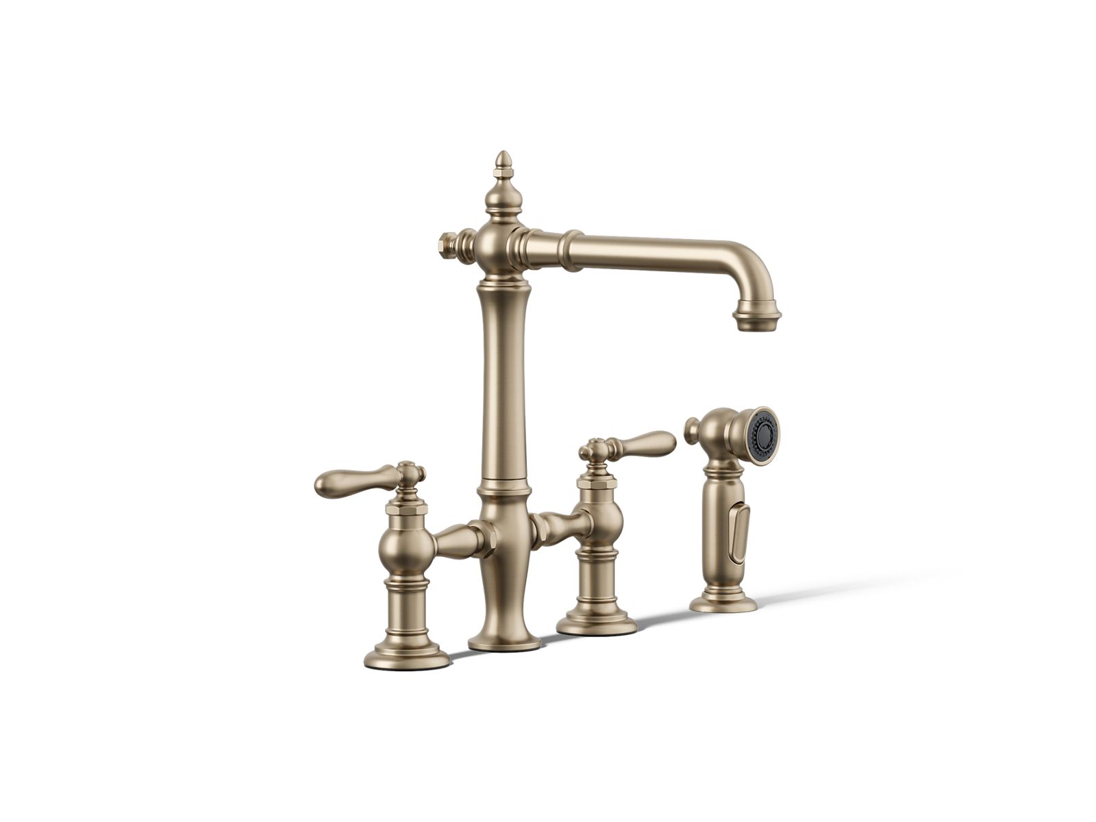 Artifacts® Three-hole bridge kitchen sink faucet with side sprayer — image 1