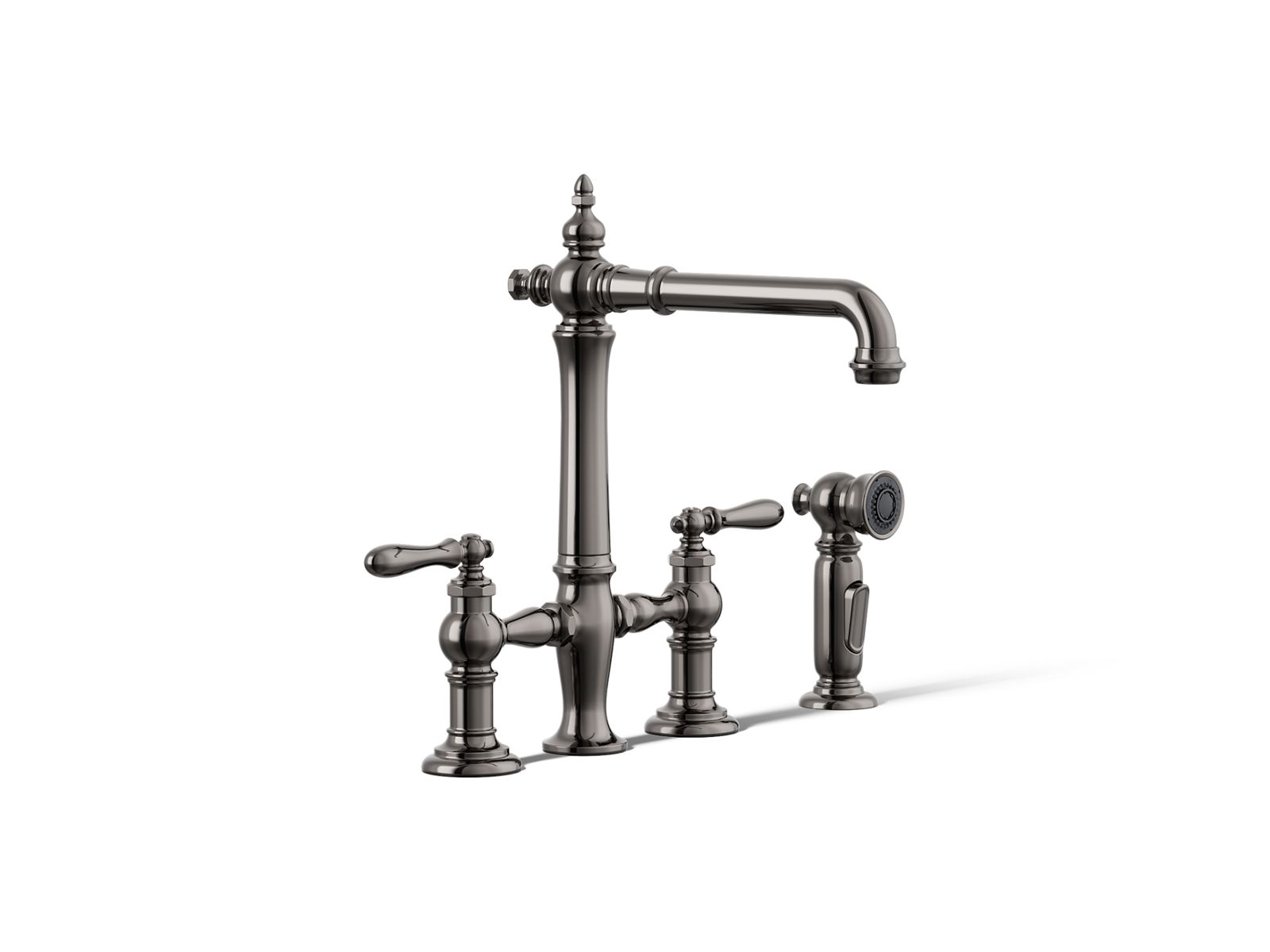 Artifacts® Three-hole bridge kitchen sink faucet with side sprayer — image 1