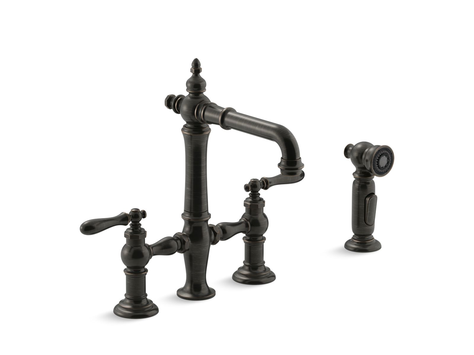 Artifacts® Three-hole bridge bar sink faucet with side sprayer — image 1