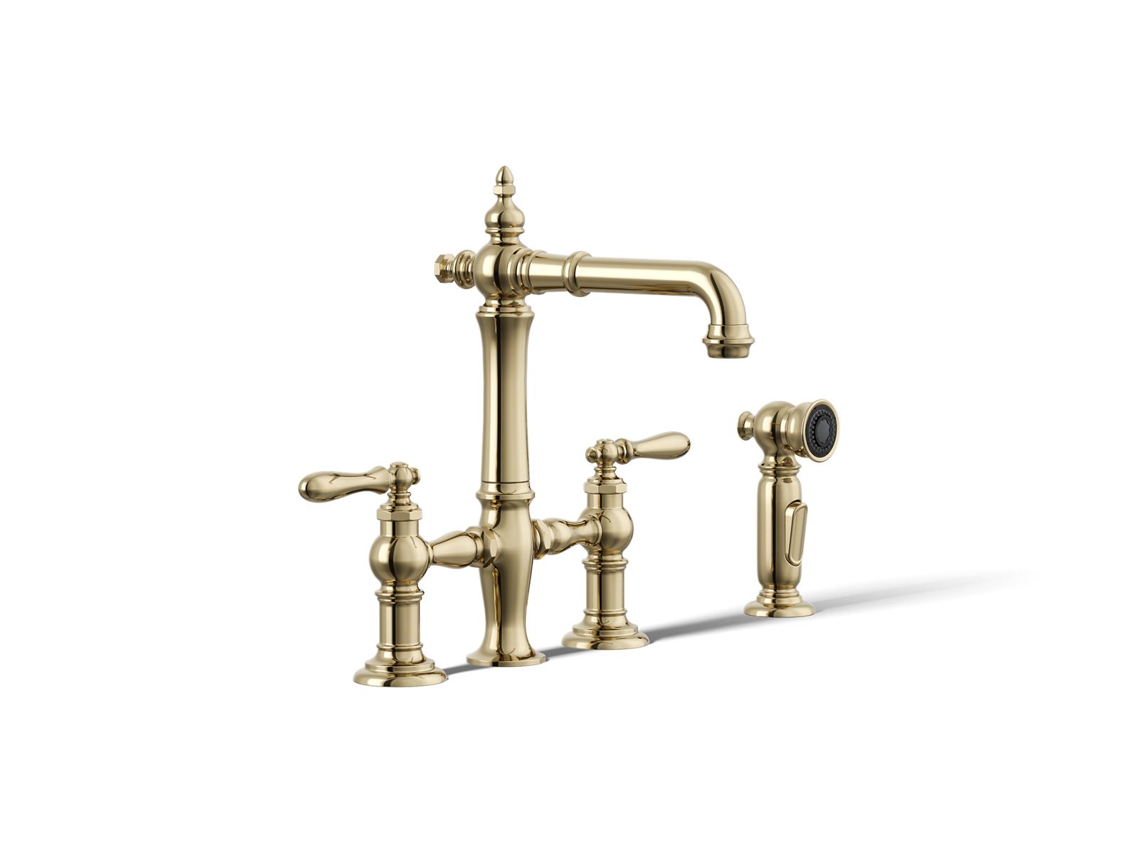 Artifacts® Three-hole bridge bar sink faucet with side sprayer