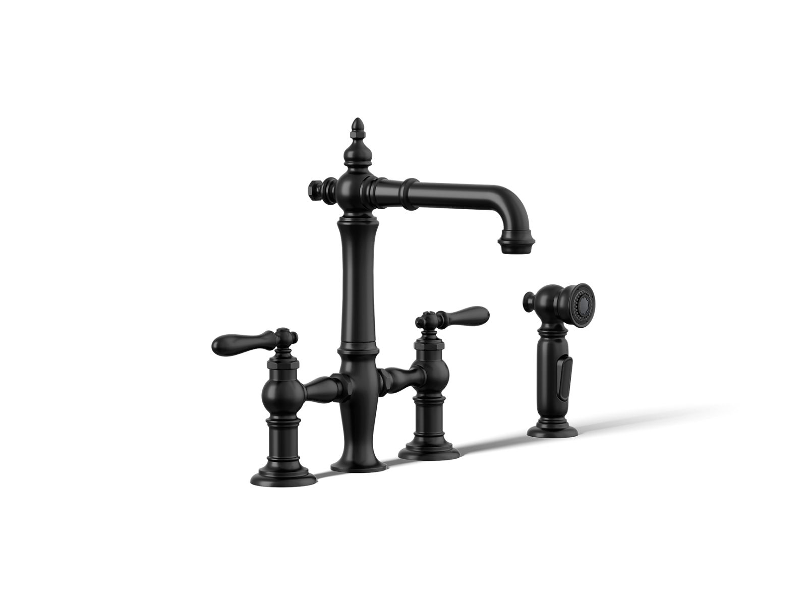 Artifacts® Three-hole bridge bar sink faucet with side sprayer