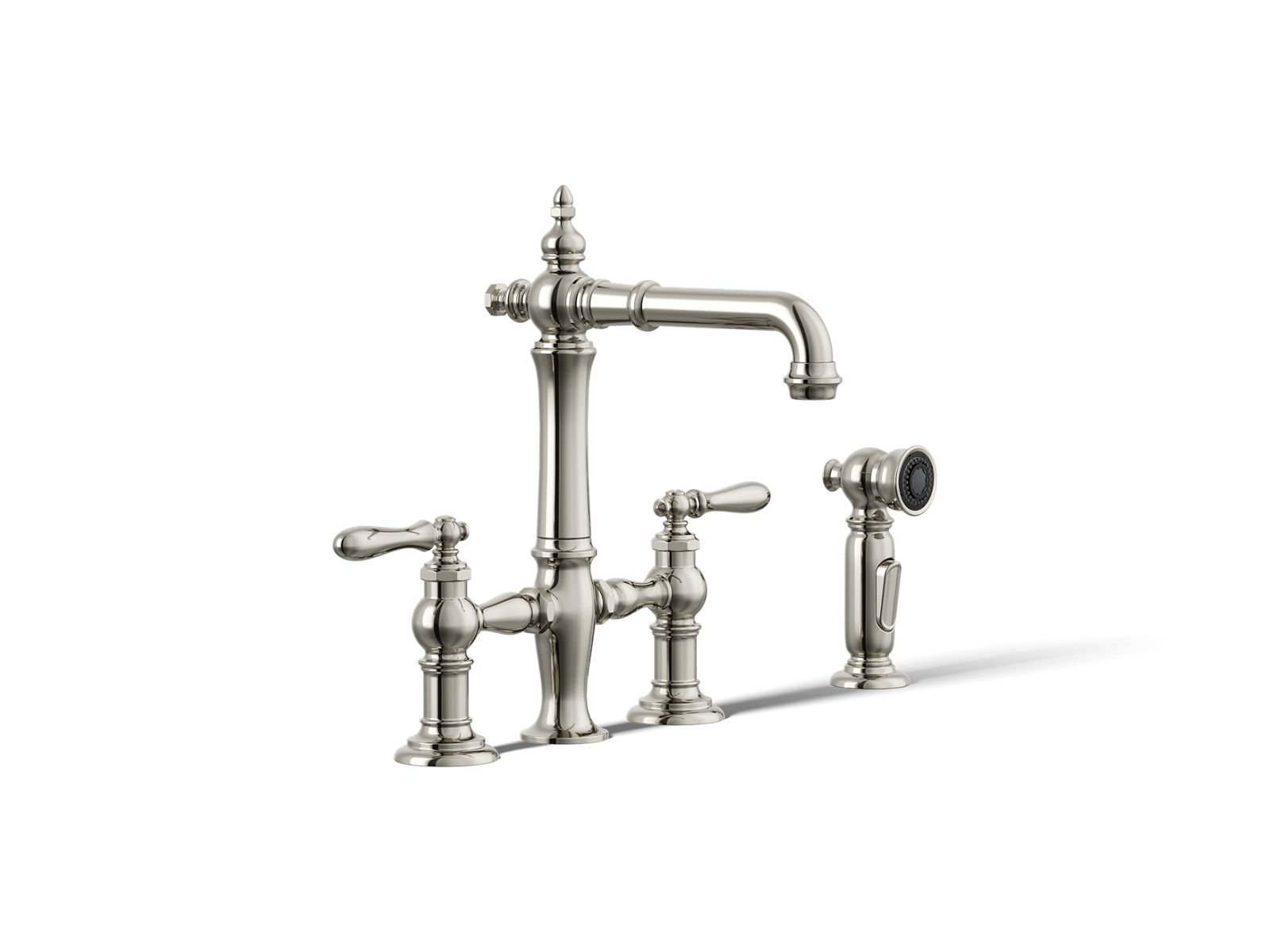 Artifacts® Three-hole bridge bar sink faucet with side sprayer