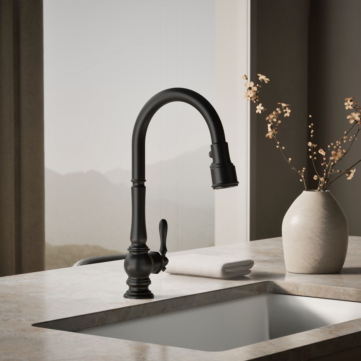 Artifacts® Pull-down kitchen sink faucet with three-function sprayhead — thumbnail 2