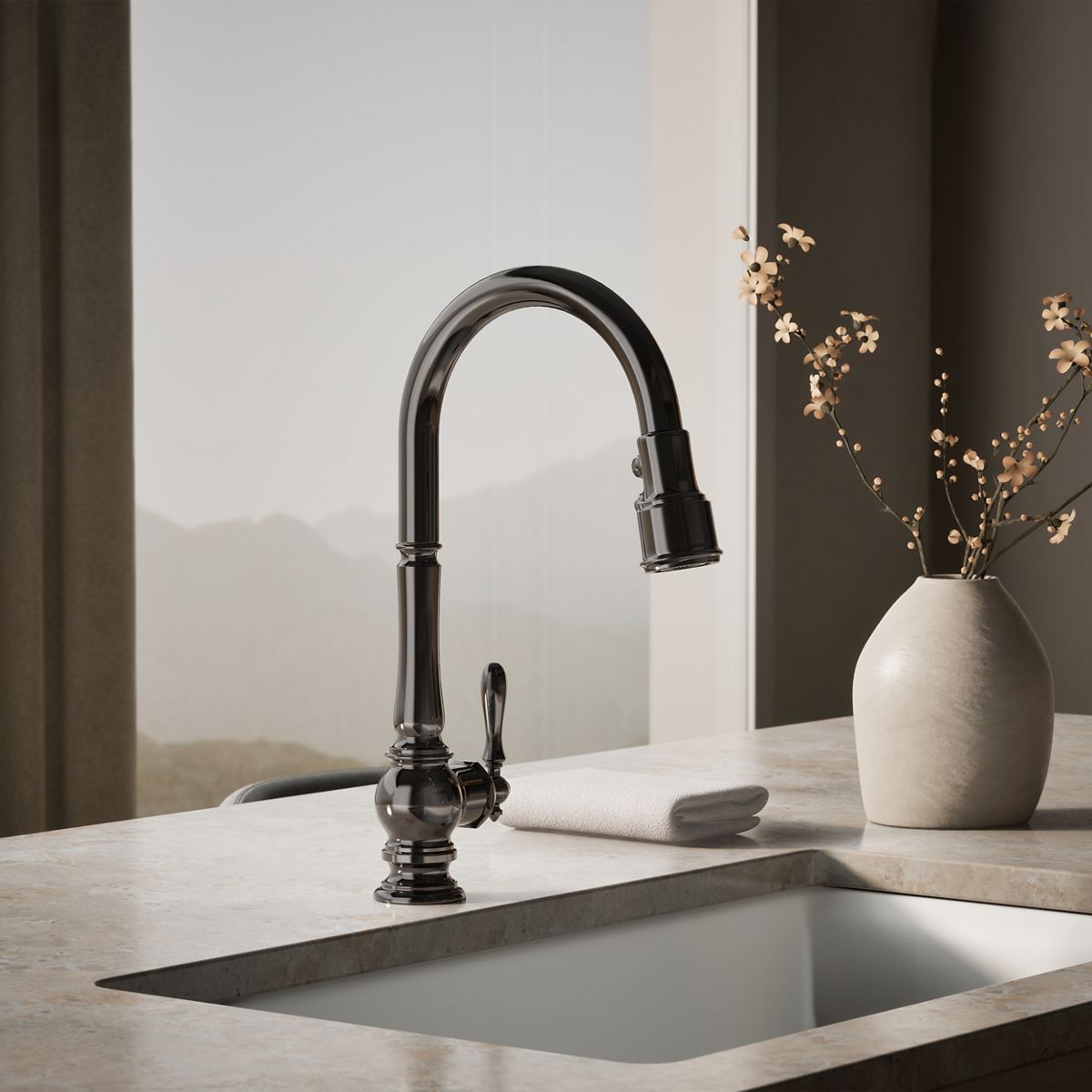 Artifacts® Pull-down kitchen sink faucet with three-function sprayhead — thumbnail 2