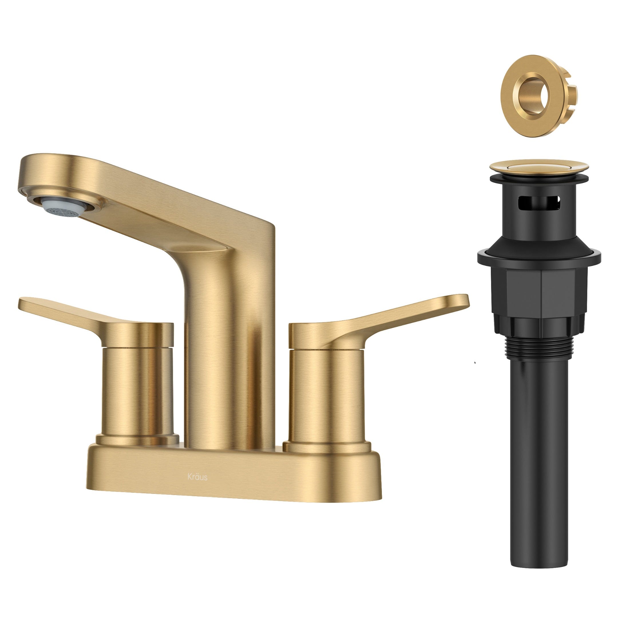 2-Handle 4-inch Centerset Bathroom Faucet in Spot-Free Brushed Brass with Pop Up Drain