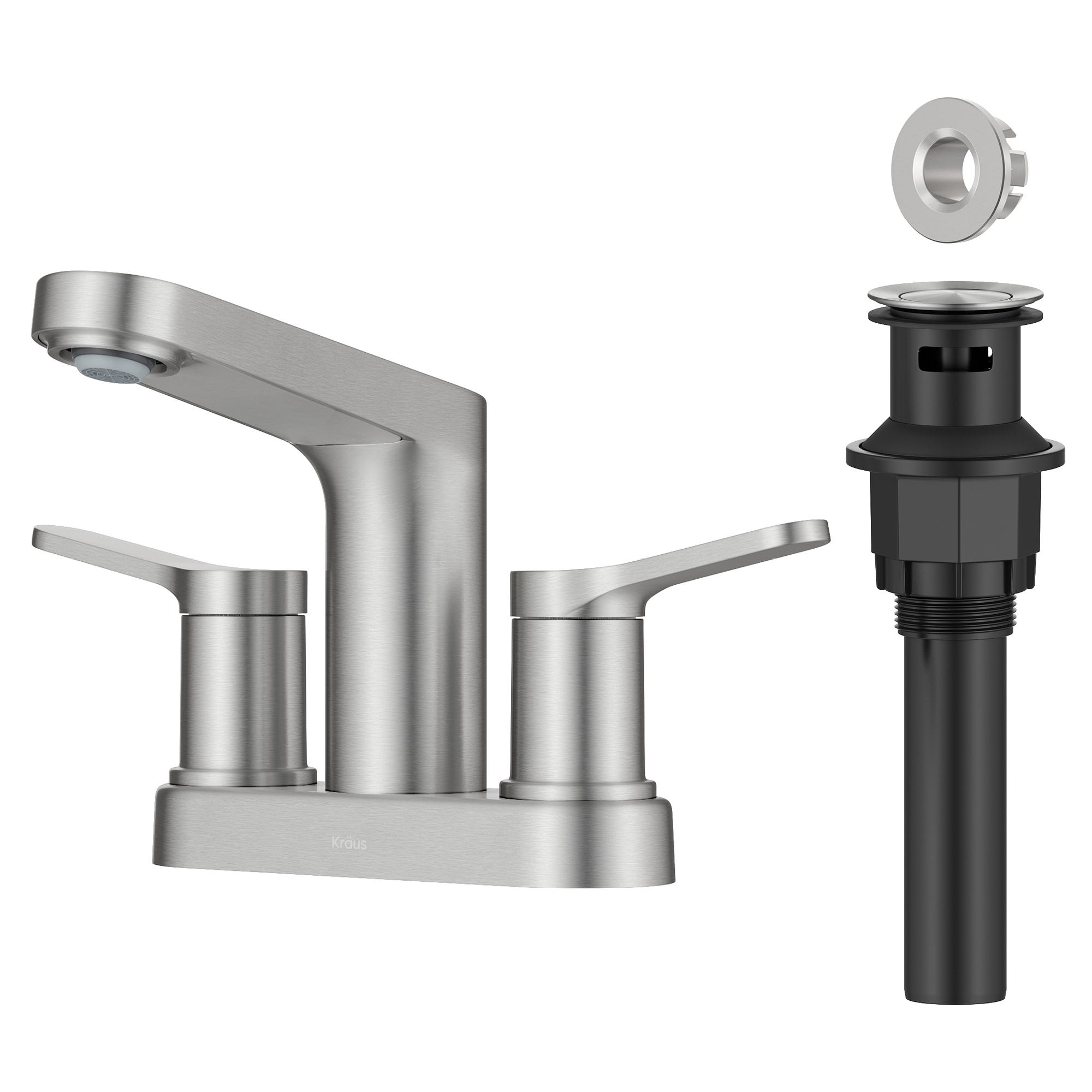 2-Handle 4-inch Centerset Bathroom Faucet in Spot-Free Brushed Nickel with Pop Up Drain