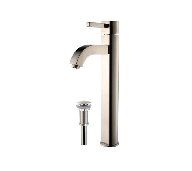 Single Handle Vessel Bathroom Faucet with Pop-Up Drain in Satin Nickel — image 1