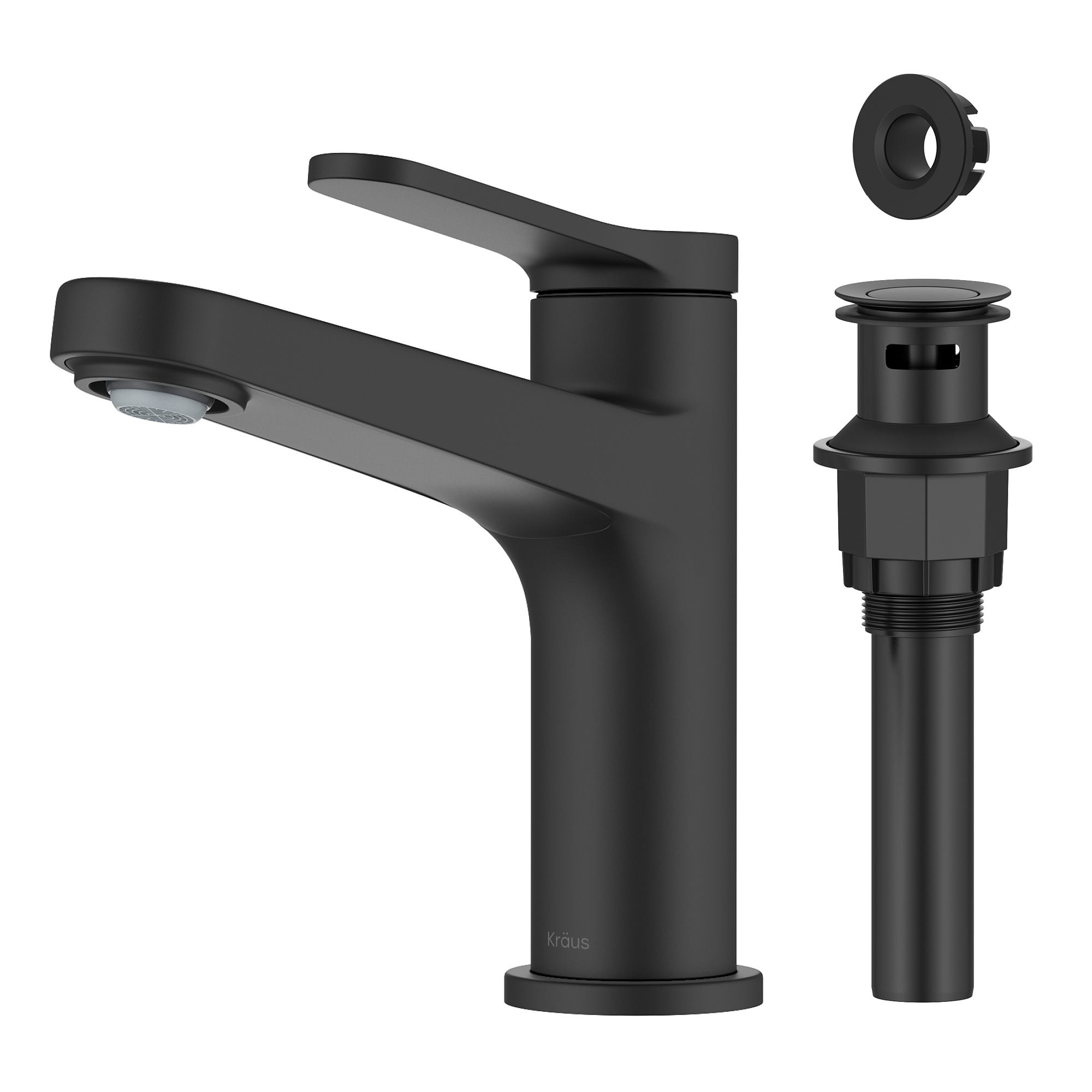 Single Handle Bathroom Faucet in Matte Black with Pop Up Drain
