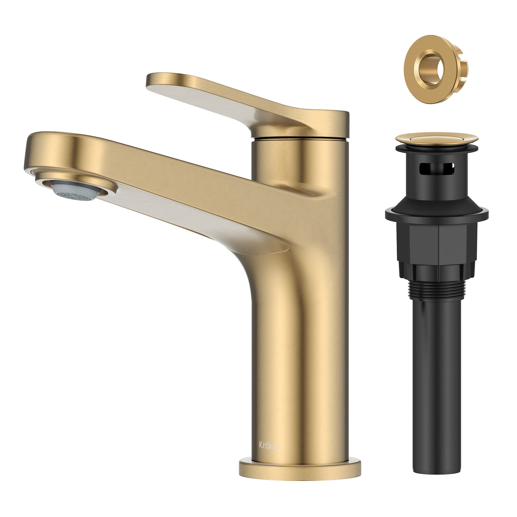 Single Handle Bathroom Faucet in Spot-Free Brushed Brass with Pop Up Drain