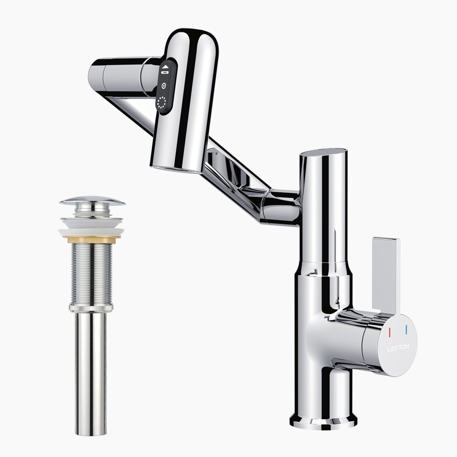 Lefton Single-Hole Rotatable Faucet with Temperature Display-BF2204 with Pop-up Bathroom Sink Drain Stopper Without Overflow-D01