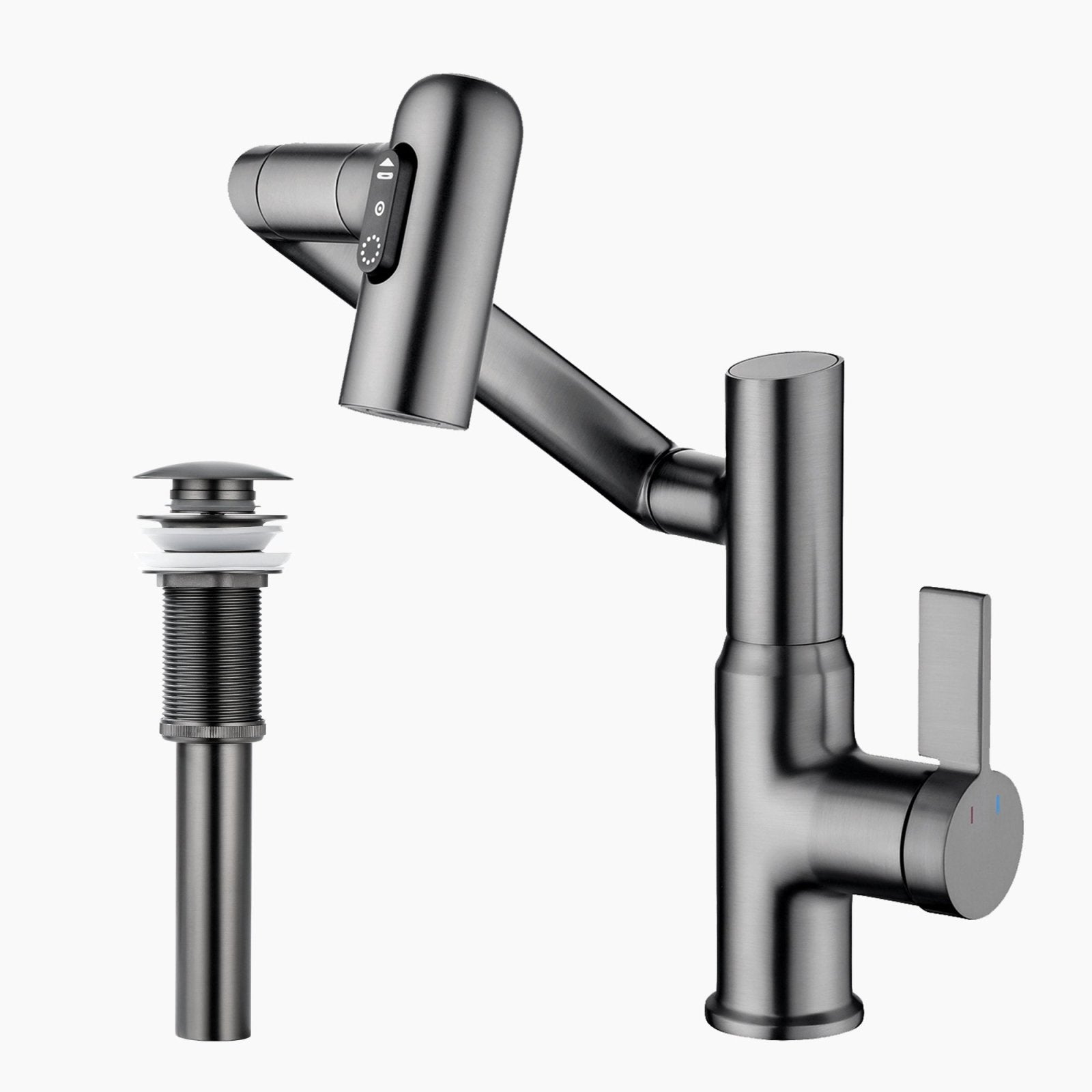 Lefton Single-Hole Rotatable Faucet with Temperature Display-BF2204 with Pop-up Bathroom Sink Drain Stopper Without Overflow-D01