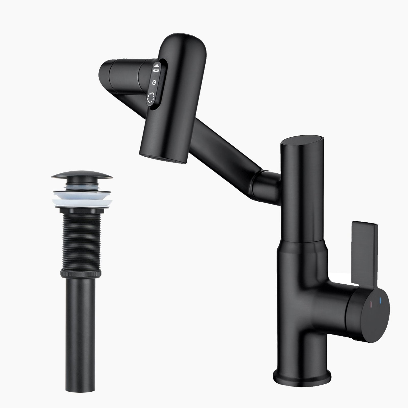 Lefton Single-Hole Rotatable Faucet with Temperature Display-BF2204 with Pop-up Bathroom Sink Drain Stopper Without Overflow-D01