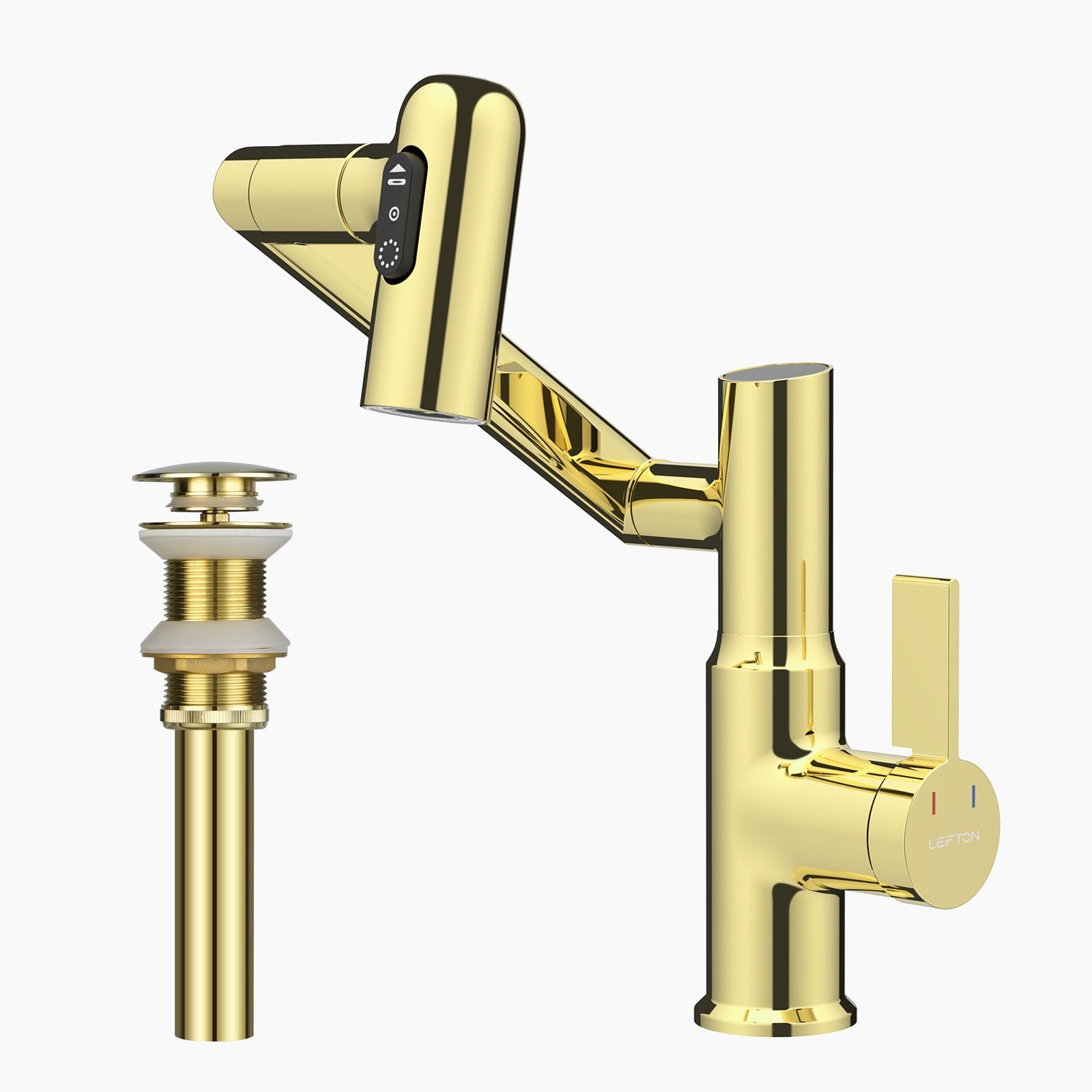 Lefton Single-Hole Rotatable Faucet with Temperature Display-BF2204 with Pop-up Bathroom Sink Drain Stopper Without Overflow-D01